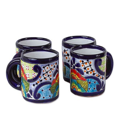 Novica Raining Flowers Ceramic Mugs